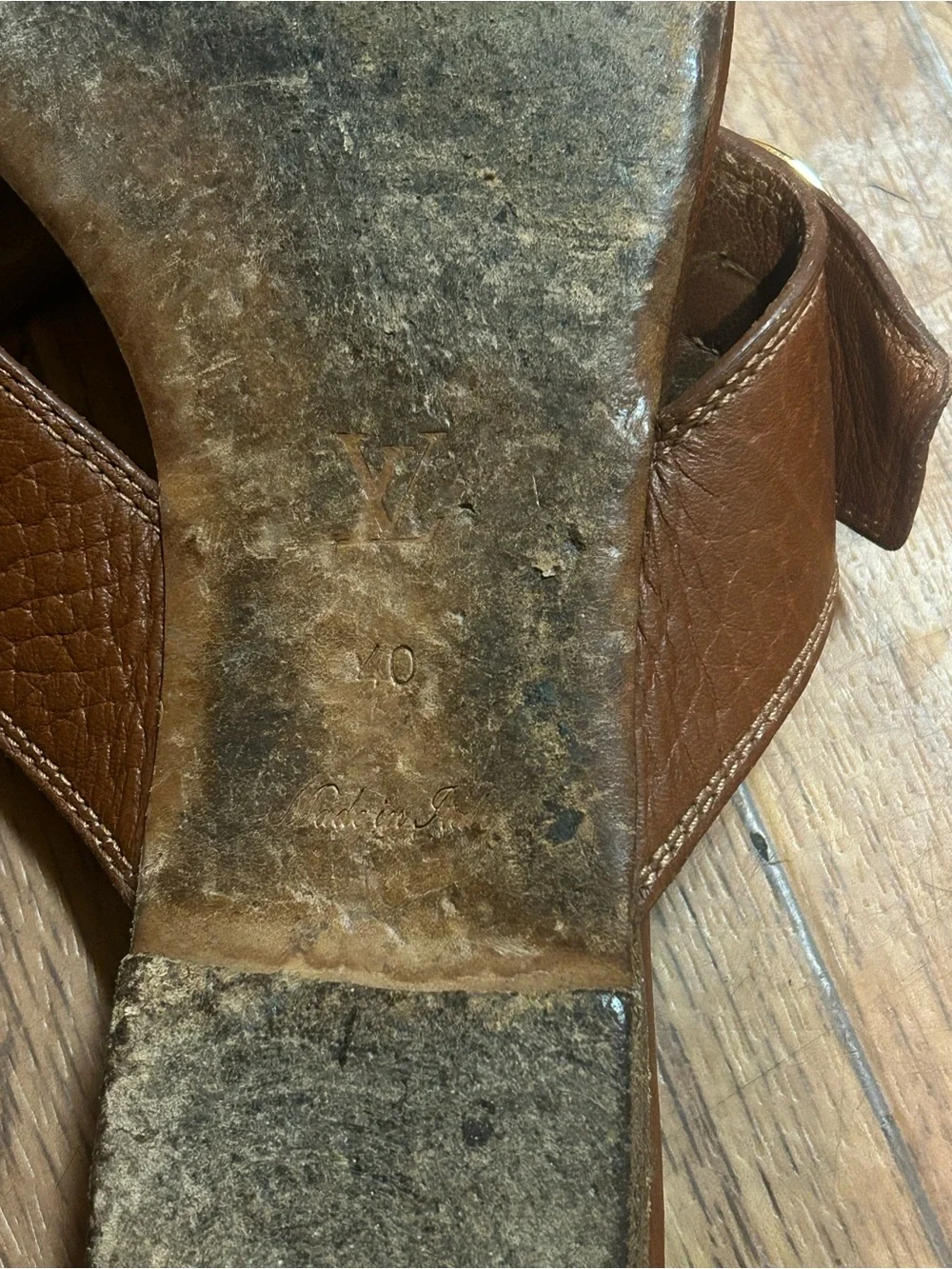 Louis Vuitton Brown Leather Thong Sandals with Gold Accent